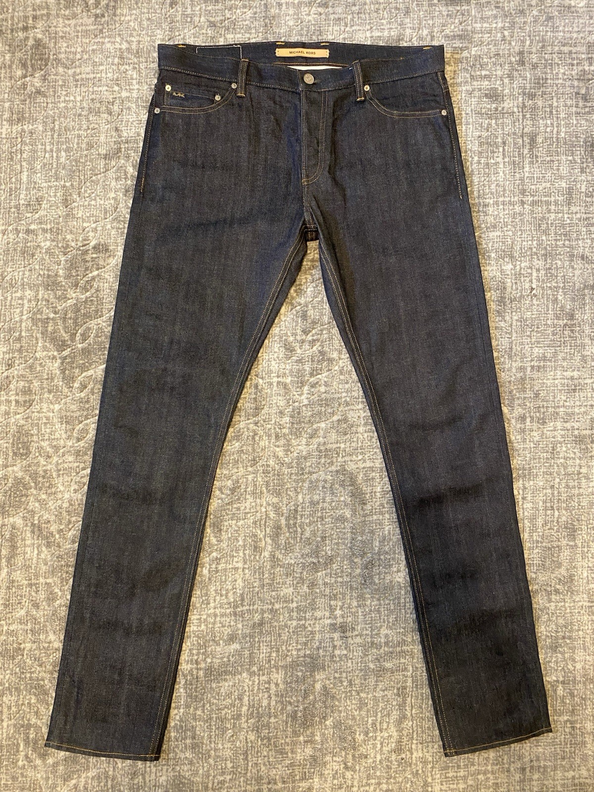 Michael Kors Dark Wash Indigo Selvedge Denim Jeans 34×34 Slim Fit Button Fly