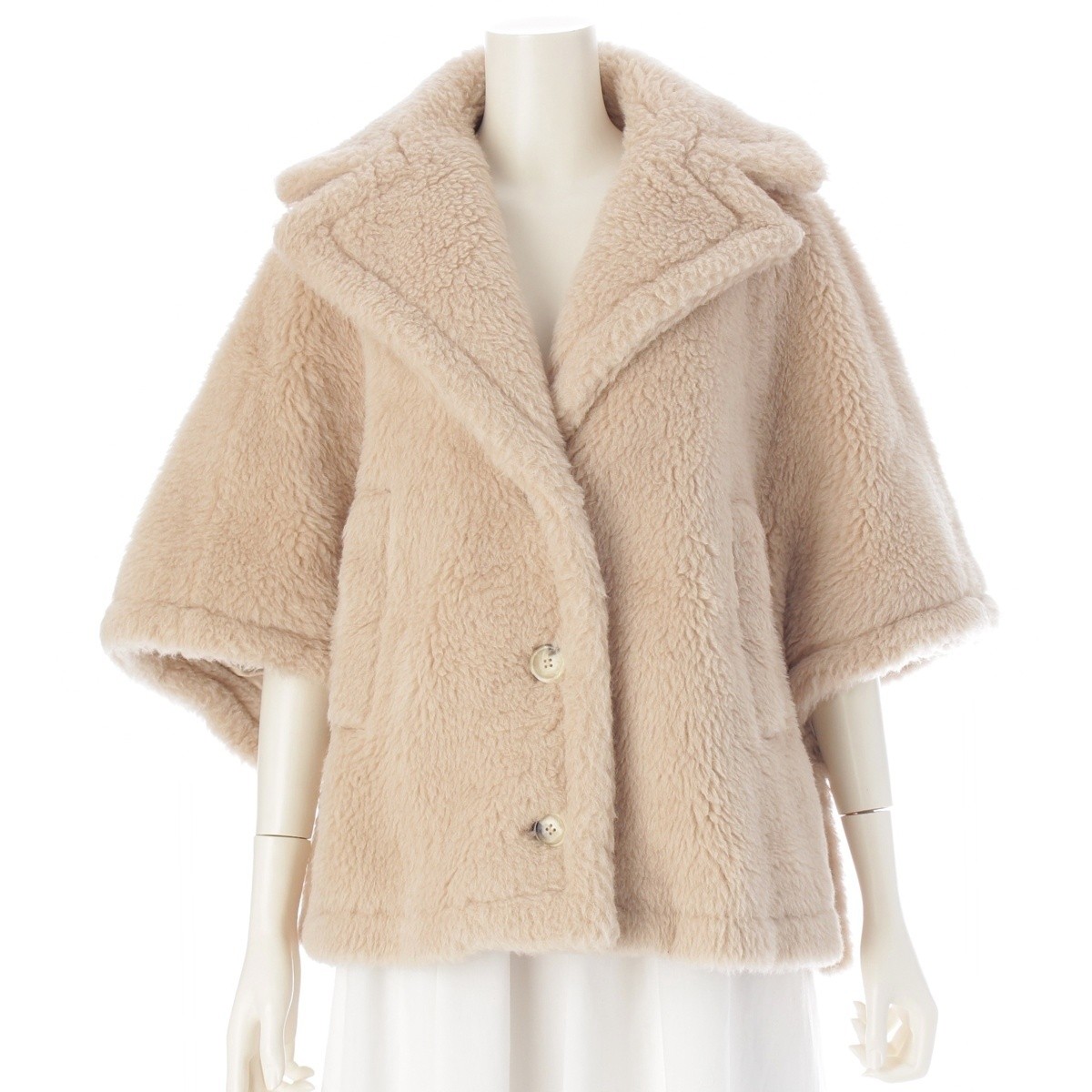 MAX MARA Alpaca Wool Silk Teddy Bear Cape Coat poncho outer 24147311416 beige SM