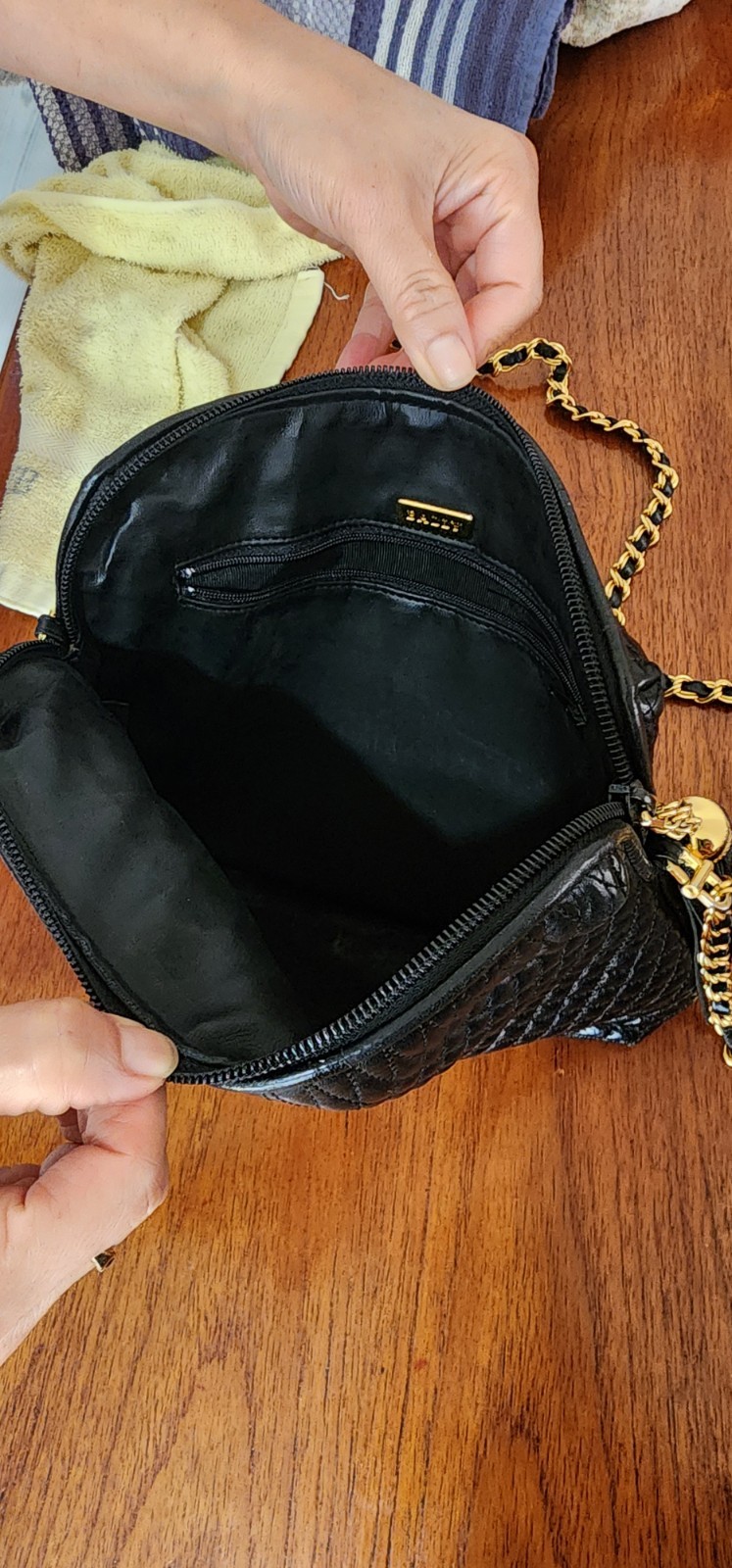 VTG Bally Black Quilted Lambskin Leather Chain Shoulder Bag Tassel Clutch