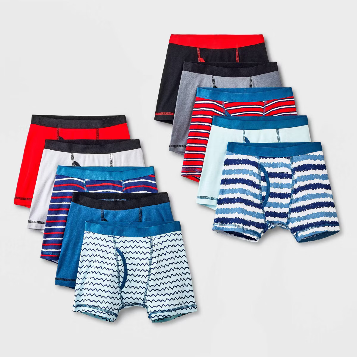 10 Pack Cat & Jack Underwear Boys Size Medium 8 Cotton Boxer Briefs 66-74 LBS