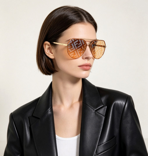 Fendi FE‑40042U Sunglasses Gold Frame FF Logo Orange Lens 62‑14‑140