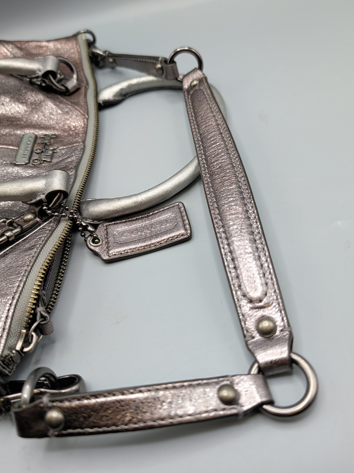 Coach Madison Sophia Metallic Satchel Handbag Silver/ Rose Gold