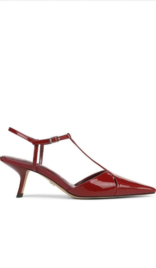 Sam Edelman Patent Leather Red Strappy Kitten Heels Pointed Toe Buckle
