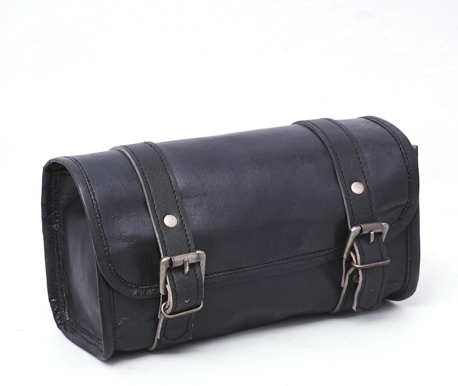 Classic Handmade Leather Motorcycle Tool Bag Side Pannier Pair with Buckle Strap