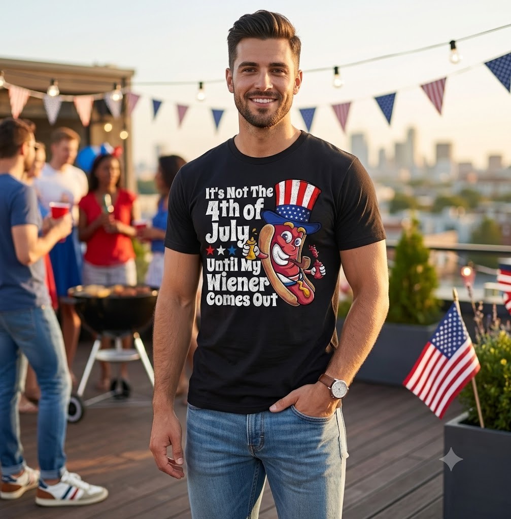 Funny 4th of July Hot Dog Wiener Patriotic Adult Humor T-Shirt – H553