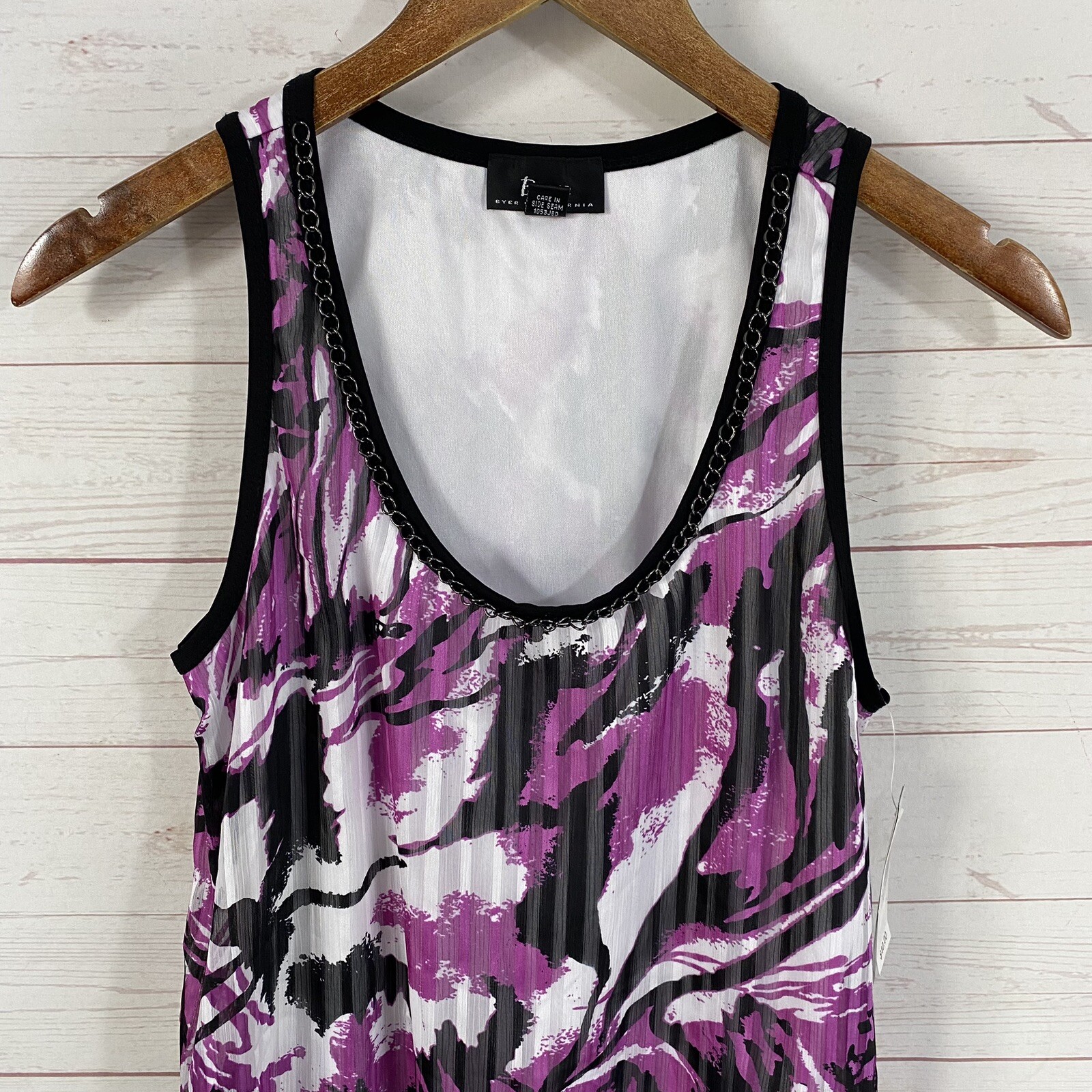 B-Wear Sharkbite Hem Abstract Print Tank Top L Purple Lined Chain Trim Neckline