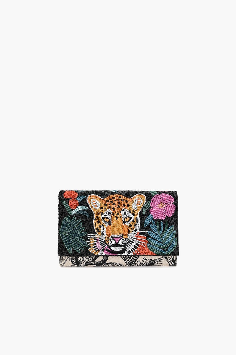 America & Beyond, Leopard and Animal Print Clutch, Beaded and Canvas Design
