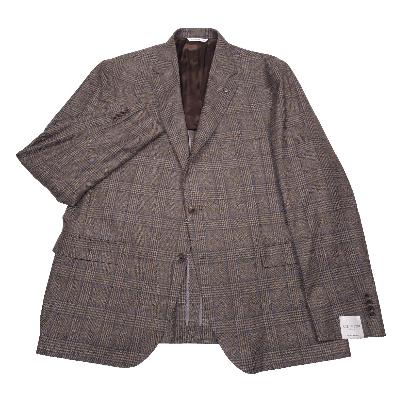 Jack Victor Midland Sport Coat Mens 46R Brown Brushed Wool Plaid Blazer Jacket