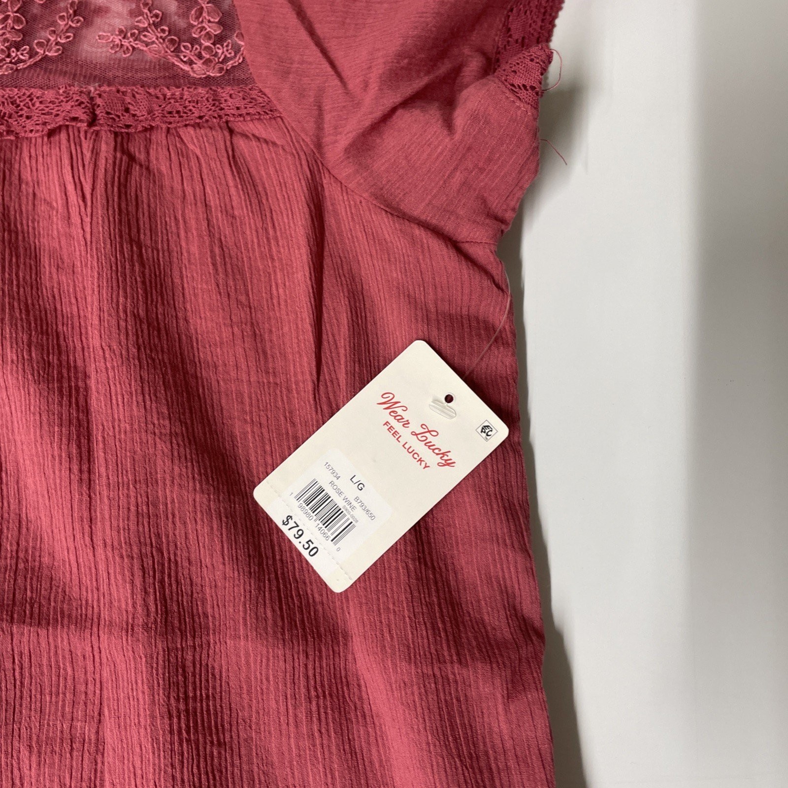 Lucky Brand Mesh Lace Square Neck Blouse Rose Wine Pink Women’s Large L