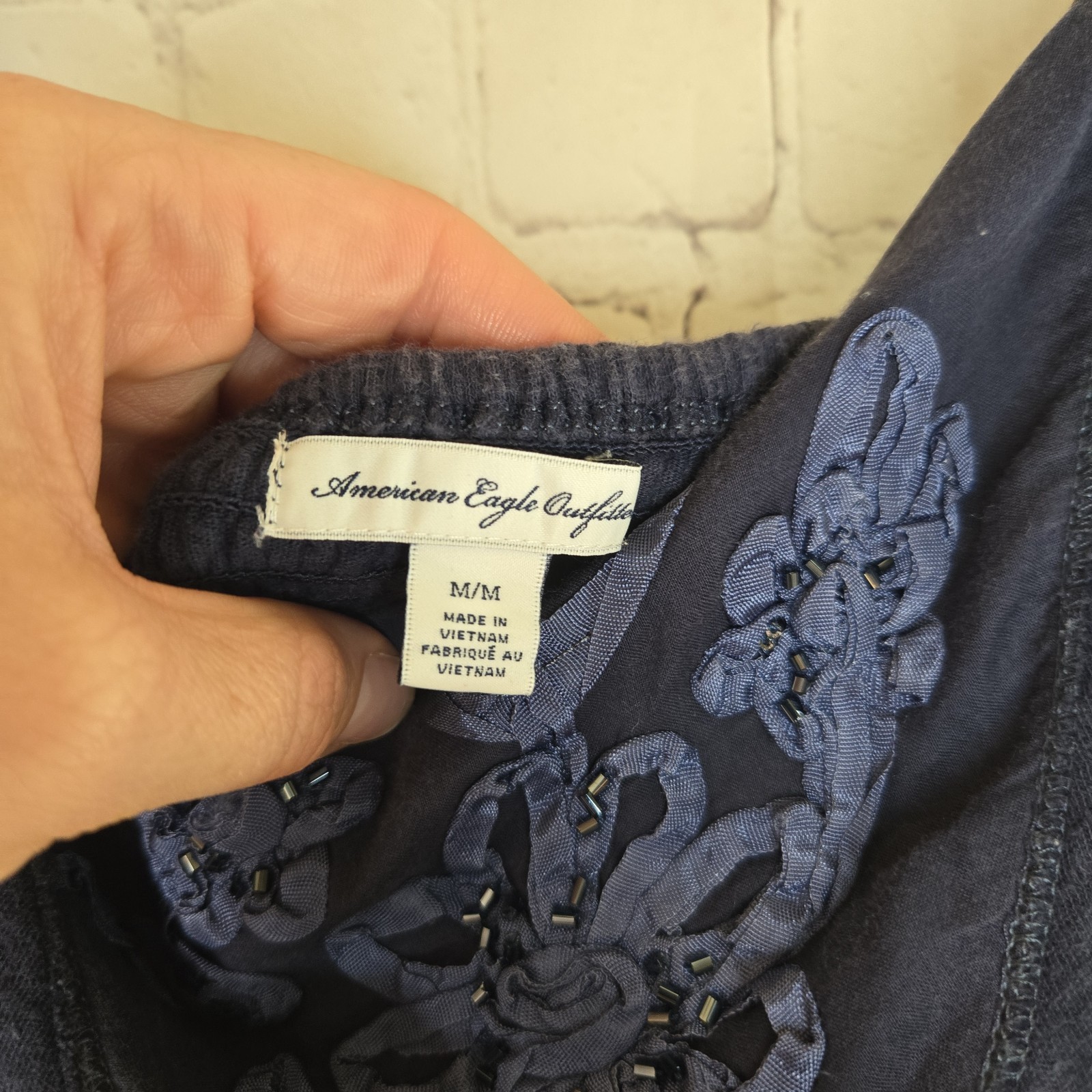 American Eagle Sz M Embroidered Sequin Babydoll Tank Y2K Preppy Fairy