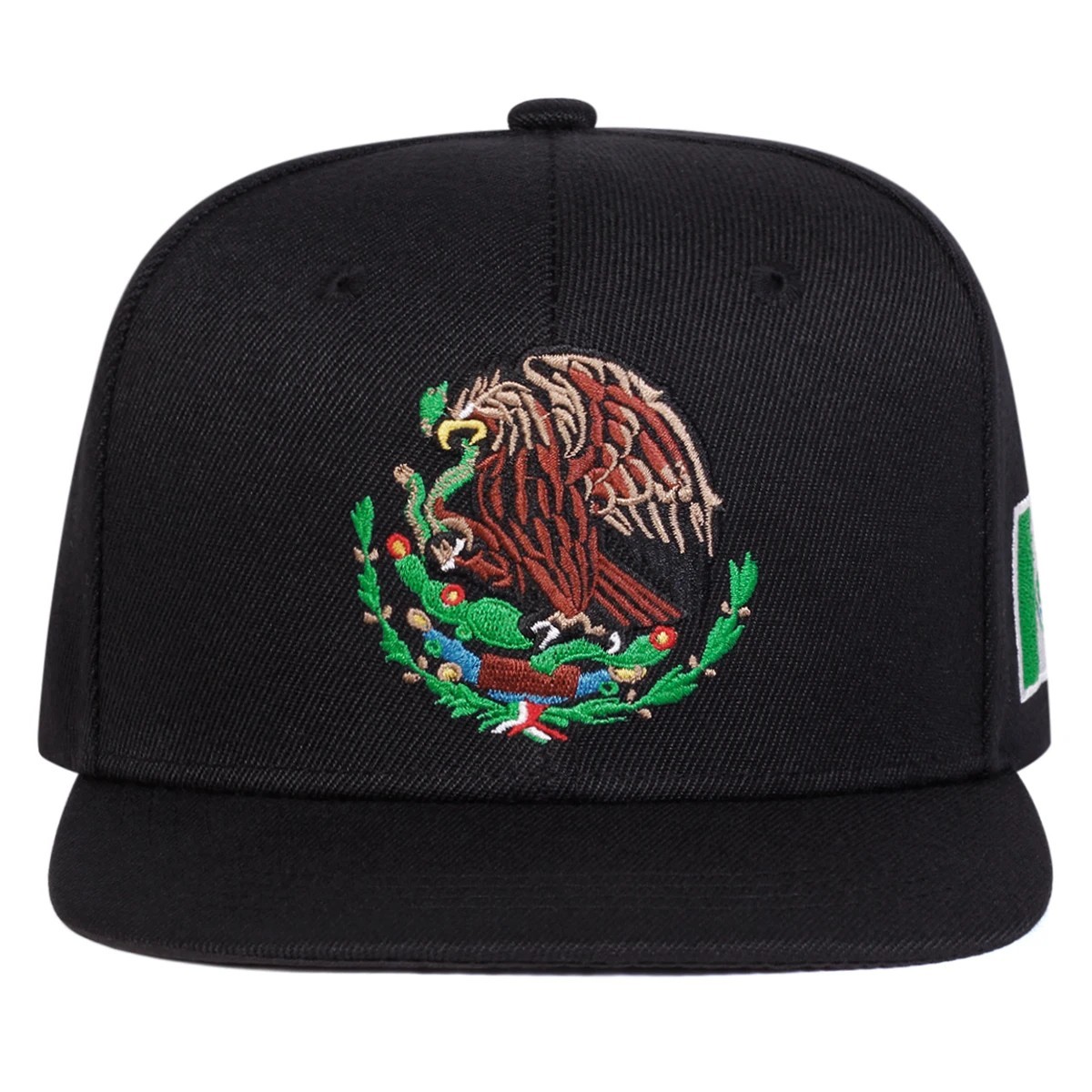 Mexico Flag Snapback Hat Eagle Embroidered New Flat Brim Cap Black Red Green