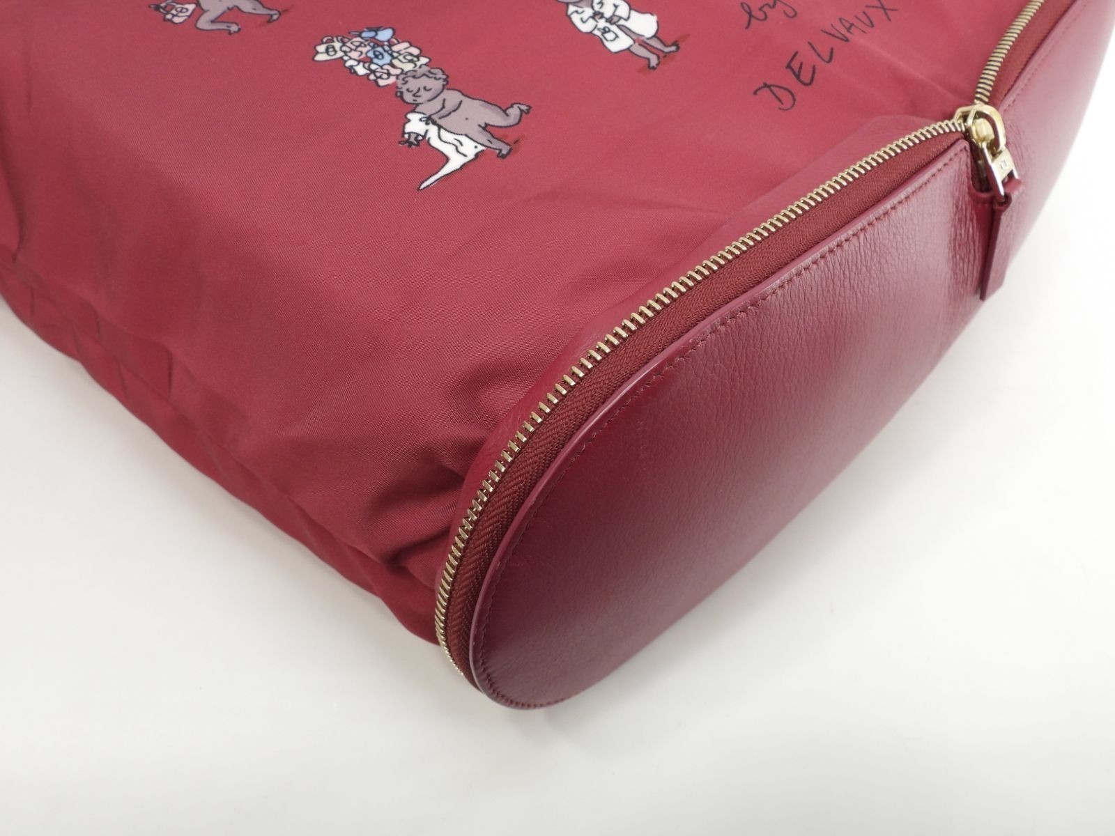 Delvaux Eco Bag Kangaroo Bordeaux Folding Handbag 15.7*15.7*4.7 inch
