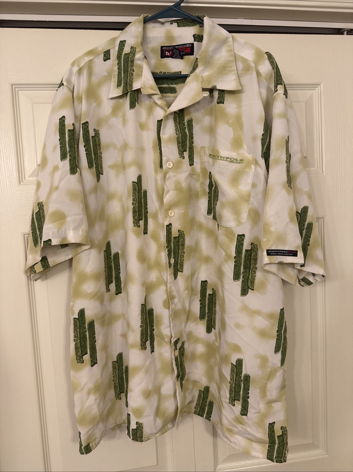 South Pole Shirt Mens XL Green Punk Grunge Hip Hop Graphic Button Up Y2K Nice!