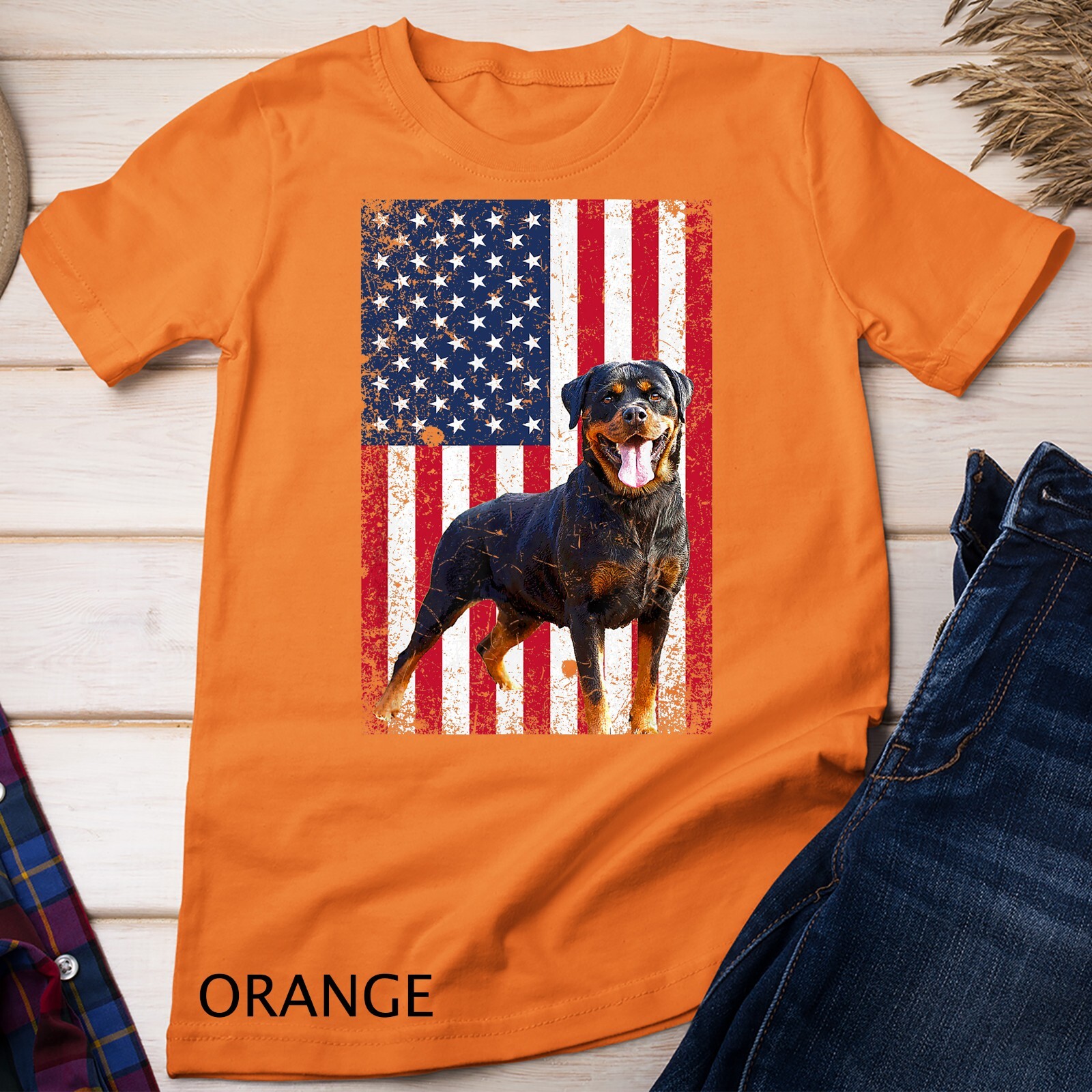 American Flag Rottweiler Dog Lover Funny 4th of July Dog T-Shirt Unisex T-shirt