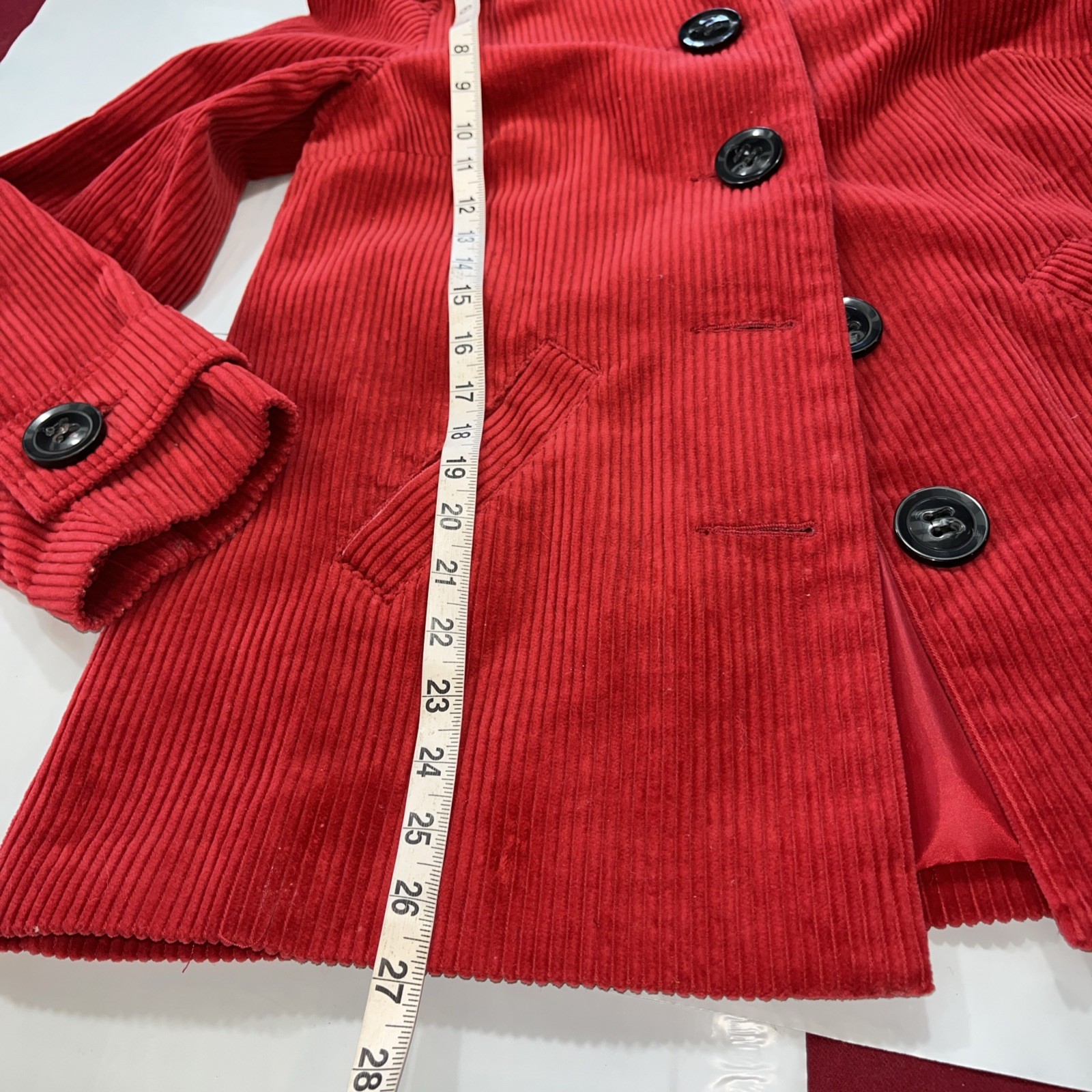 RED Corduroy JACKET Button Front Collared Button Strap Cuffs Womens S Relativity
