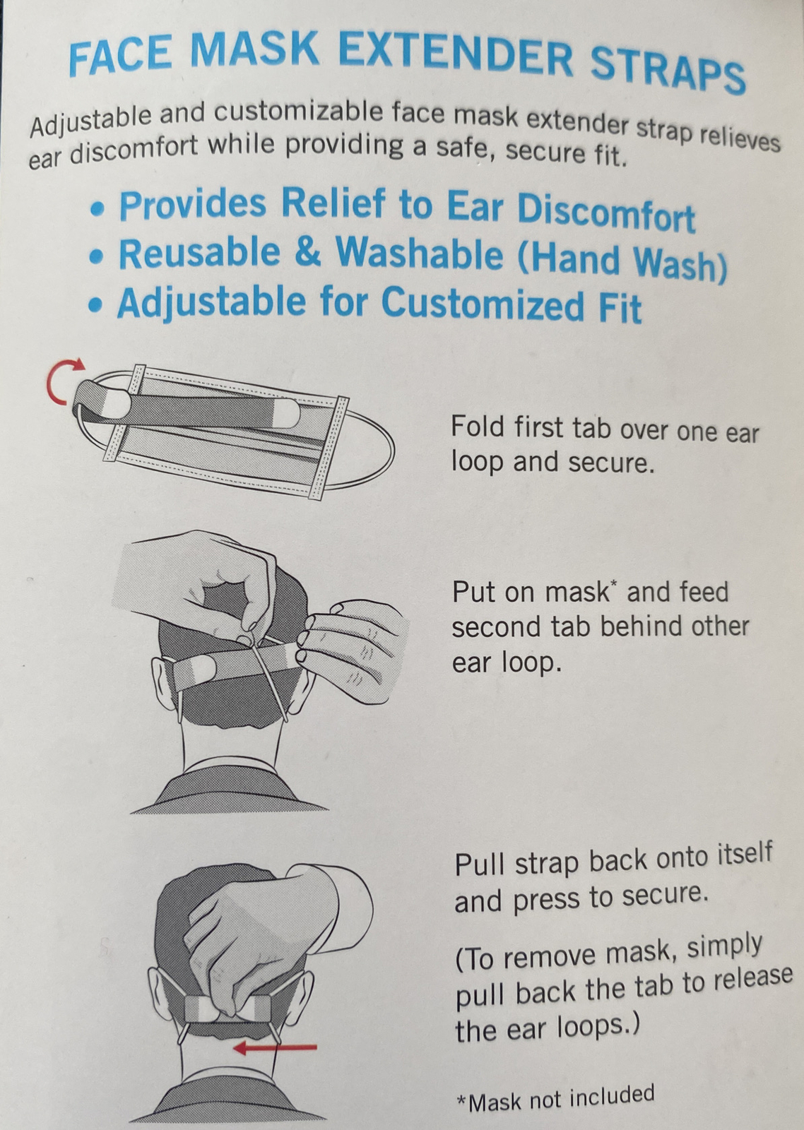 VELCRO Comfortable and Adjustable Face Mask Extender Straps (4 Pack)