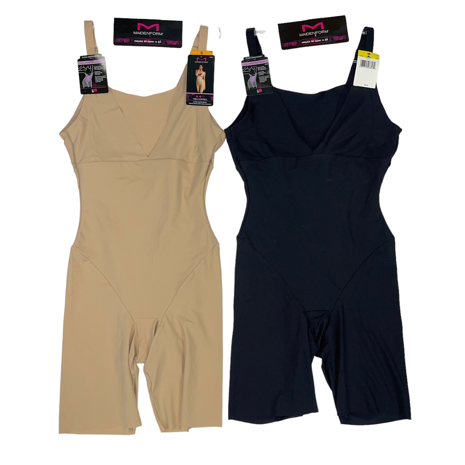 Maidenform Bodysuit Open Bust Mid Thigh Firm Control Sleek Slimmer Singlet P2556