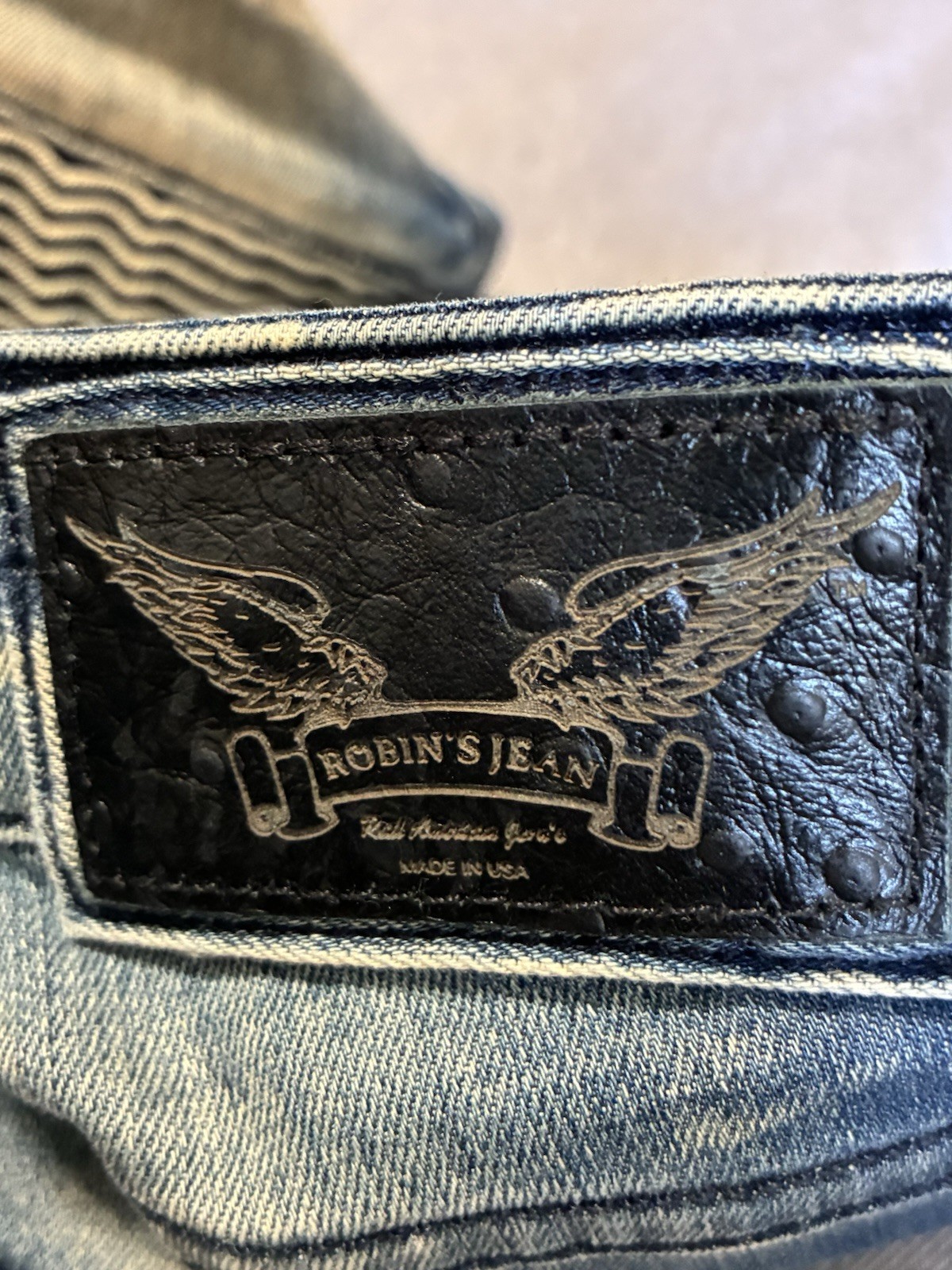 Robin’s Jean Men’s Blue Slim Straight Distressed Studded Medium Wash Jeans