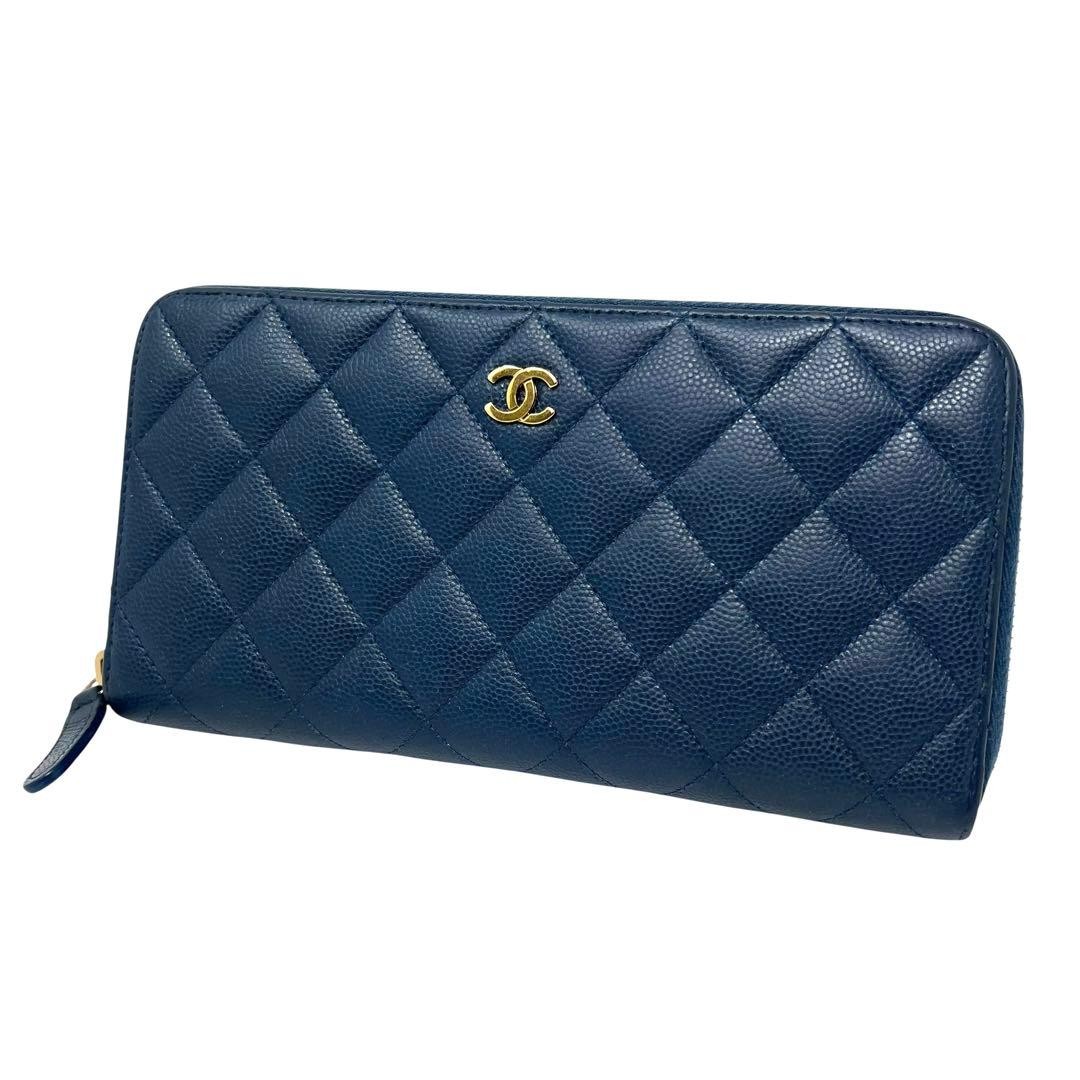 CHANEL Chanel Caviar Skin Matelass Round Zip Long Wallet