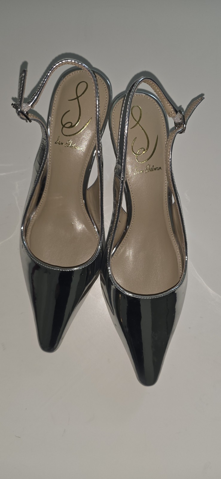 Sam Edelman Silver Synthetic Pointed Toe Slingback Kitten Heels Women’s 6 W