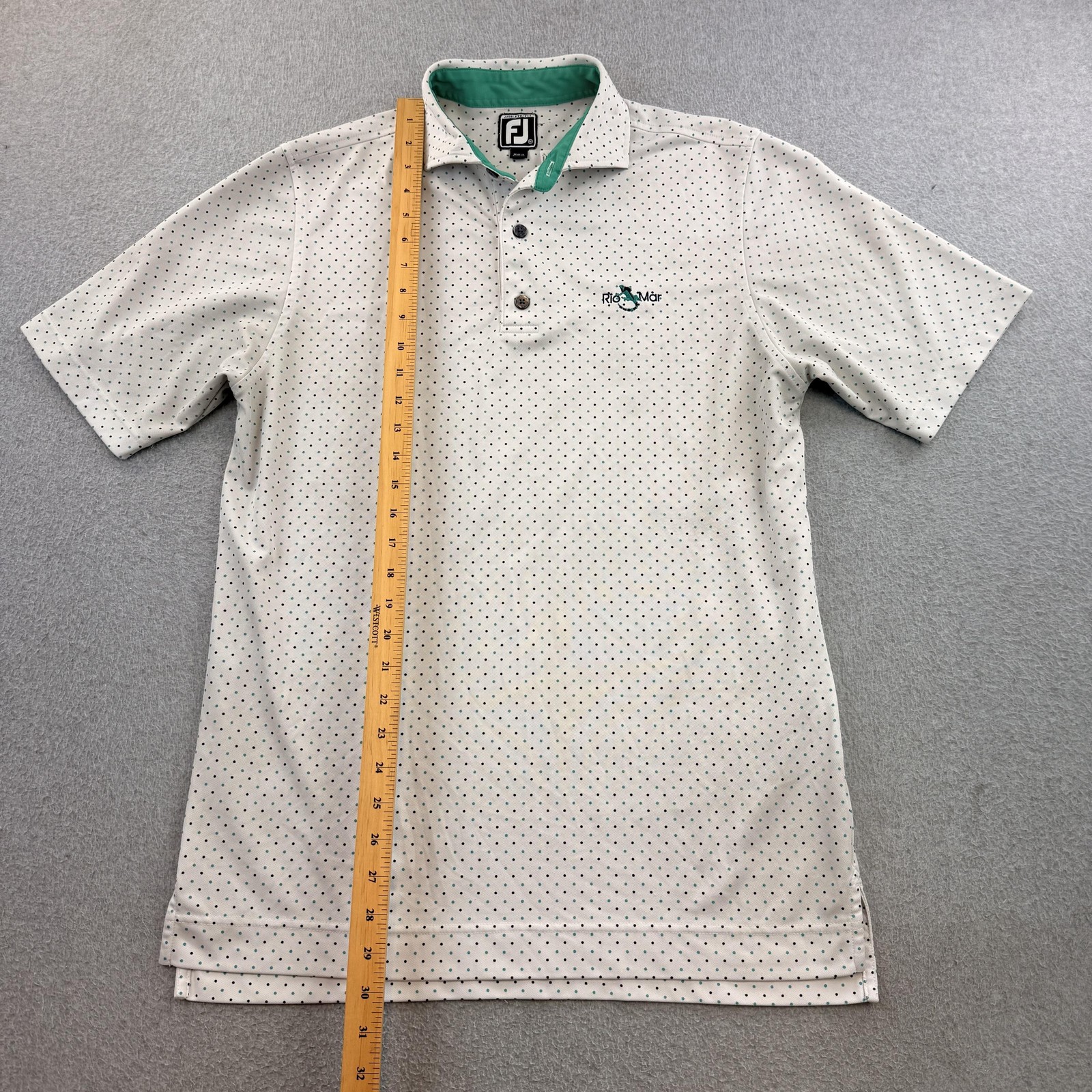FootJoy Polo Mens Medium White Polka Dot Short Sleeve Rio Mar Golf Shirt
