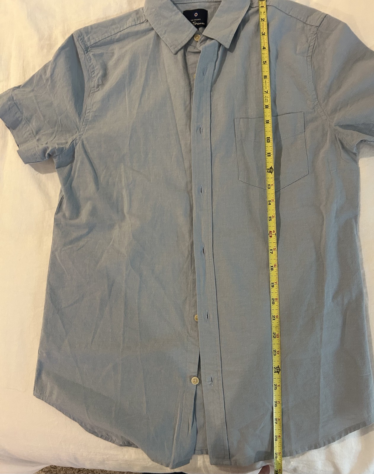 Ben Sherman Men’s Short Sleeve Button Down Light Blue Size S Linen/Cotton
