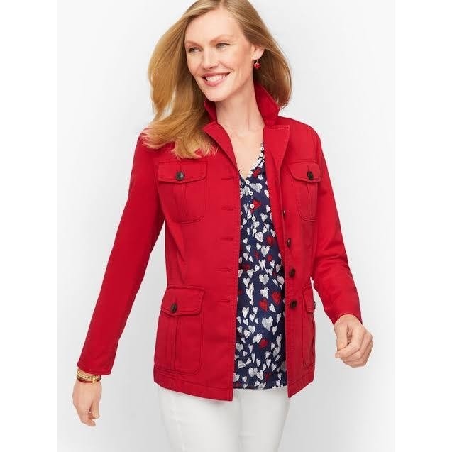 Talbots Utility Jacket Women 10 Red Cotton Blend Military Safari Field Coat