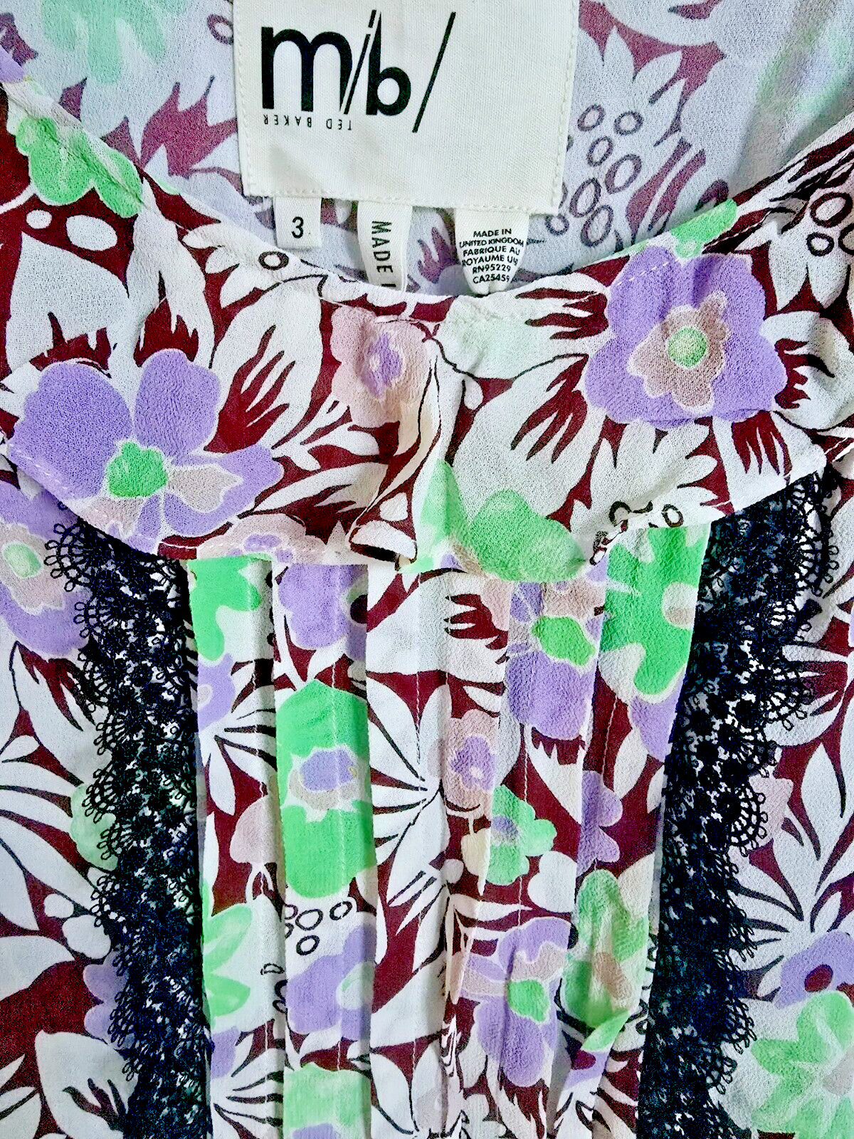 Ted Baker Multicolour Frill Cami Top Size 3 UK 12 14 Floral Ruffle Summer BNWT