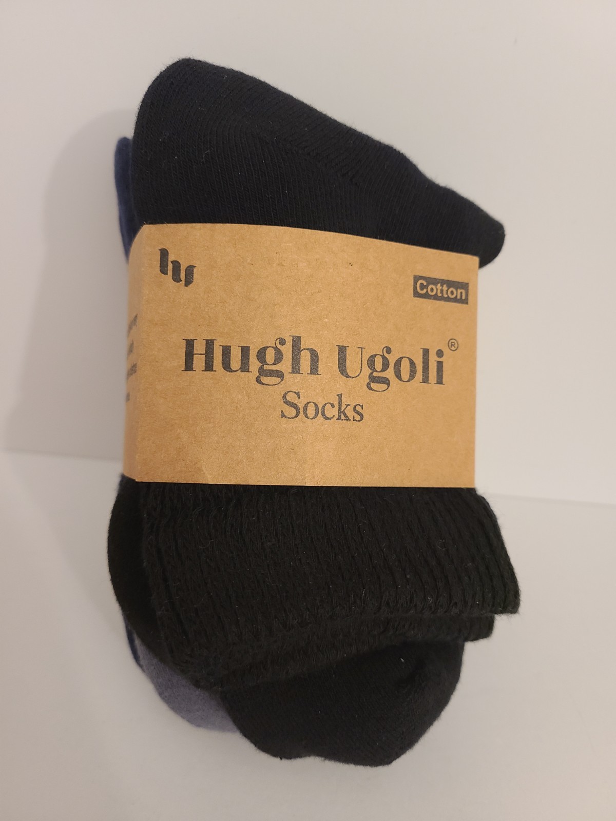 Hugh Ugoli Ankle Cotton Crew Socks, 3 Pairs Black Blue Gray, New OSFM