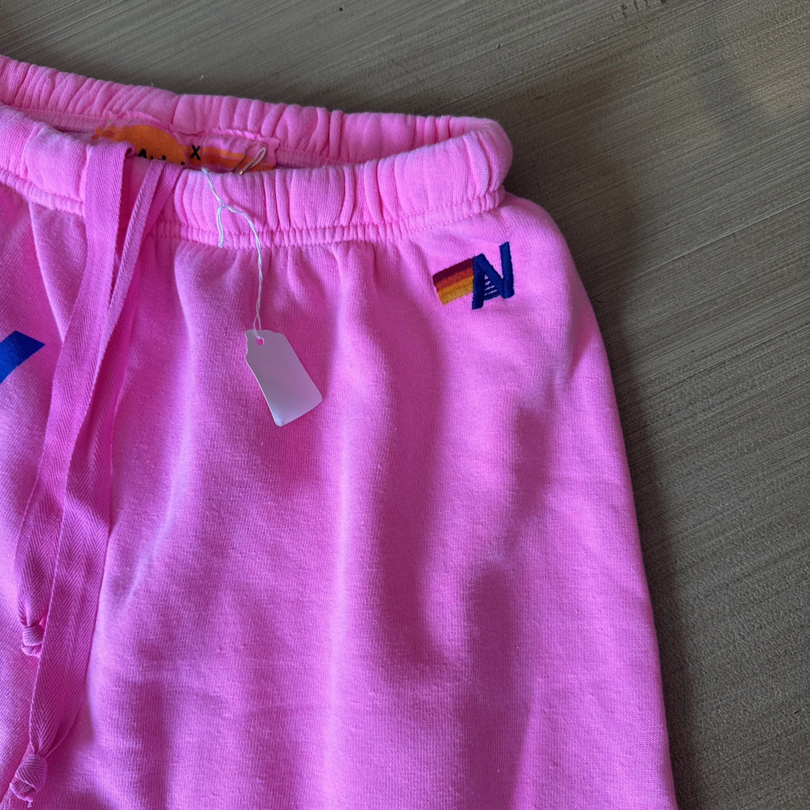 Aviator Nation Rare Style Black Sweatpants with Rainbow 7 stripe on one leg