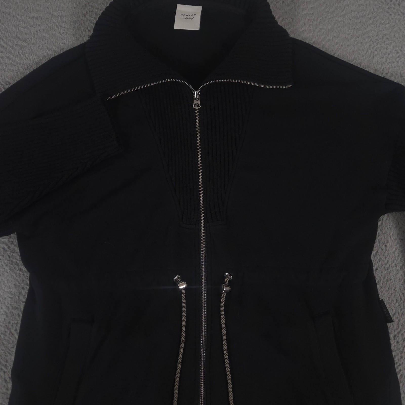 Varley Jacket Womens Medium Black Palen Longline Zip Through DoubleSoft Sweat