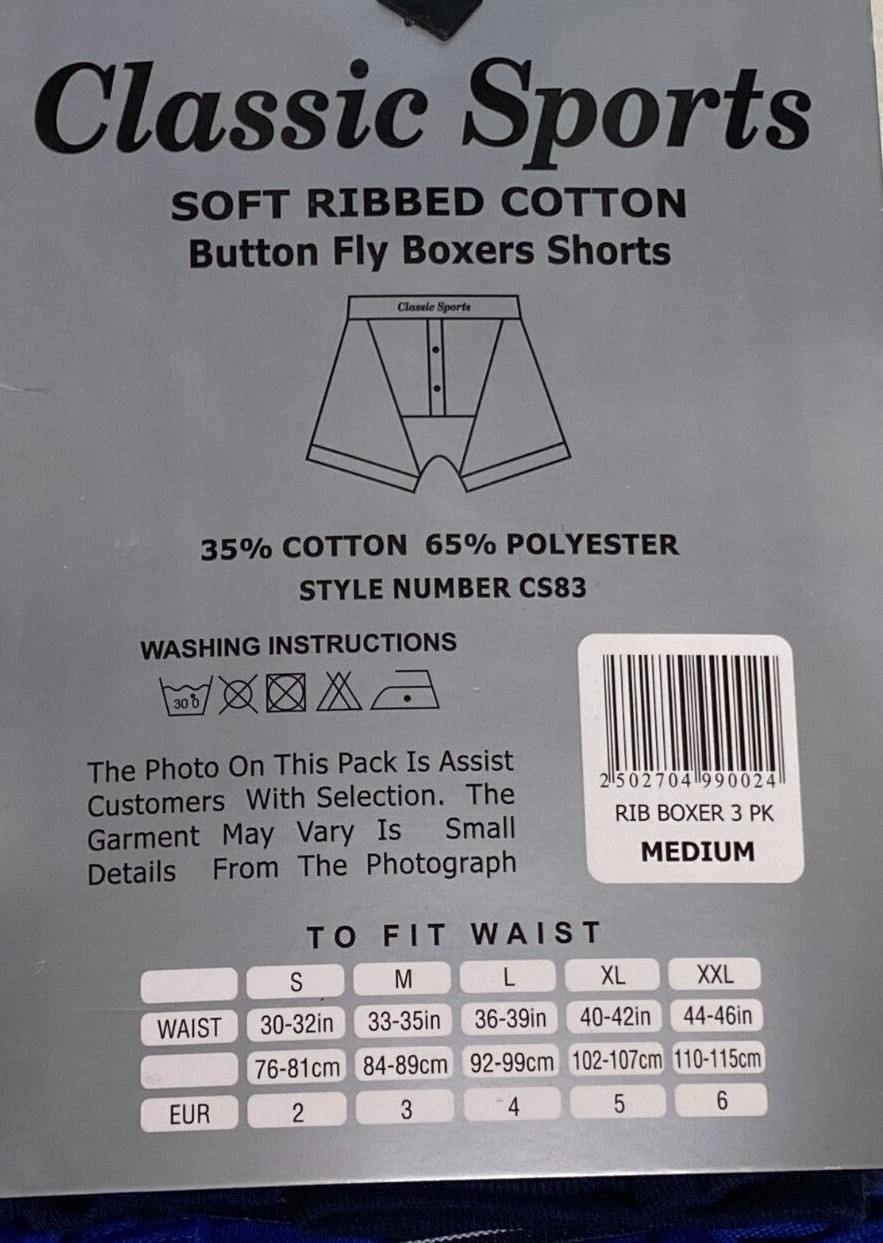 Men’s Pierre Soft Cotton Button Fly 3 Pack Boxer Shorts Black Grey Blue M L XL