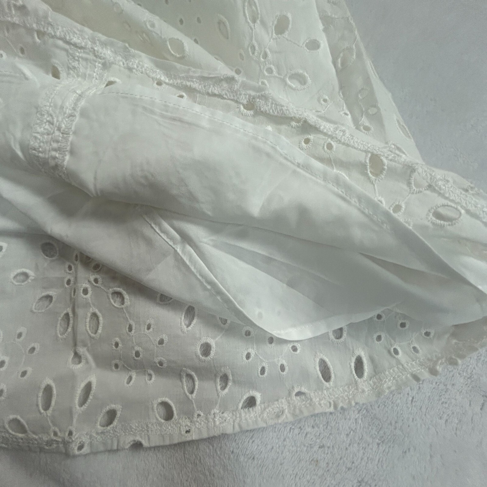 PrettyGarden Eyelet Lace Blouse Top Ruffle Collar Puff Sleeve Womens Large White