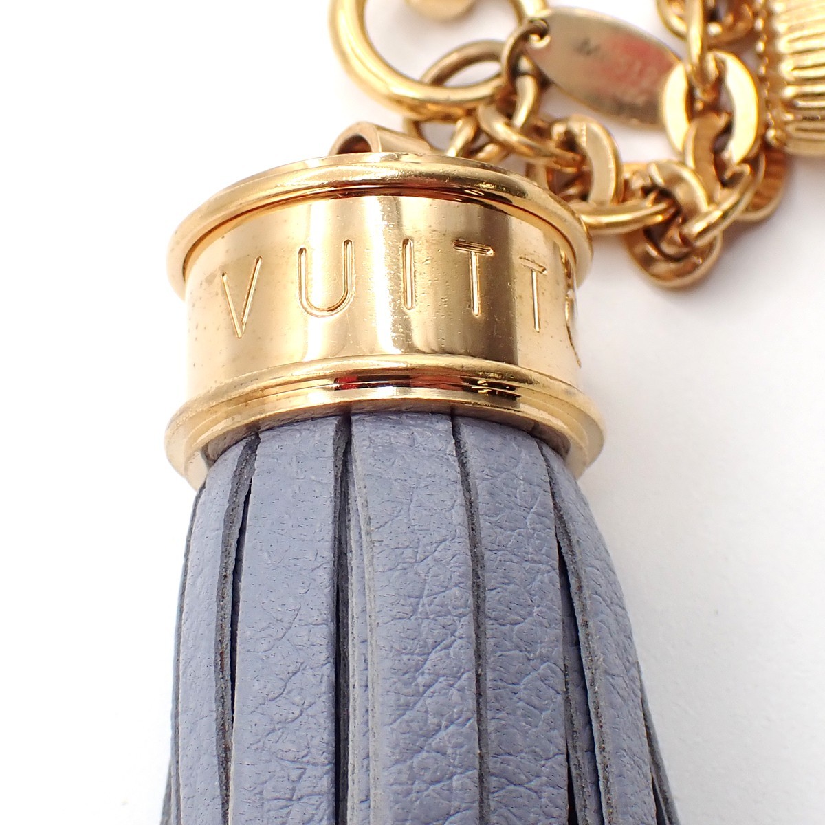 LOUIS VUITTON Logo Tassel Ribbon Bag Charm Blue Leather Gold M65128 62TA573