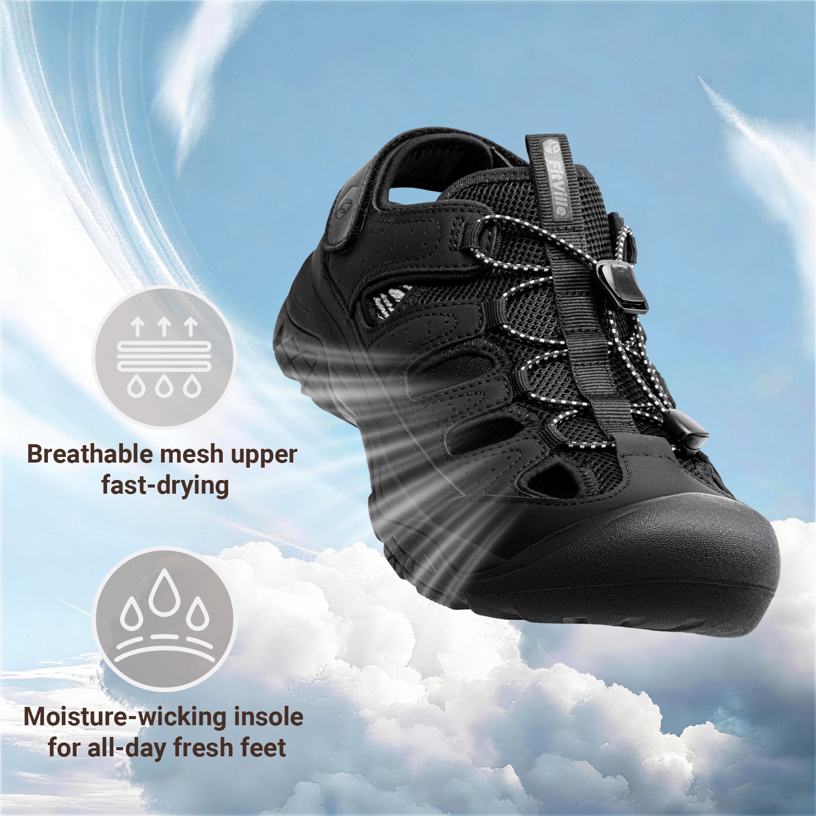 FitVille Men’s Closed Toe Sandals Trekking Hiking Sport Sandals Arch Support