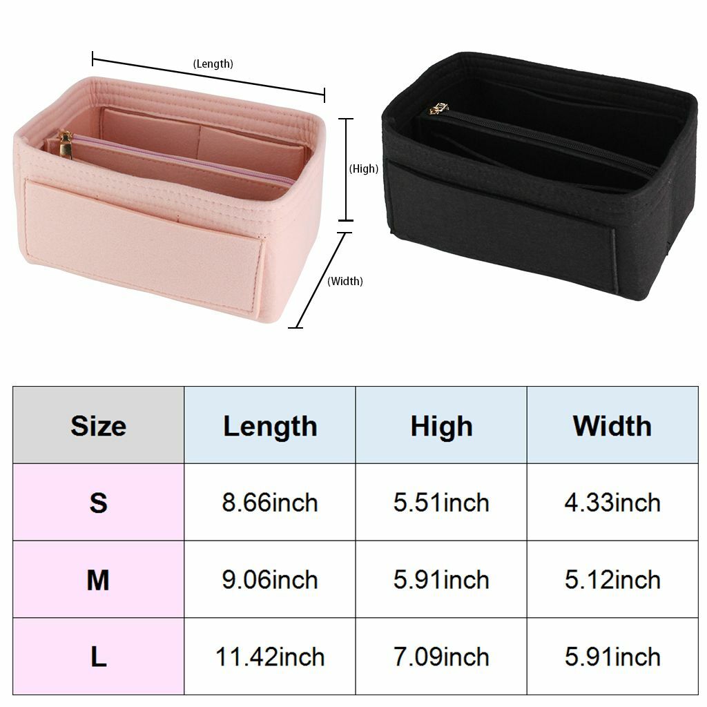 S/M/L Multi-Pocket Insert Bag Felt Fabric Purse Handbag Bag Liner Tote Organizer