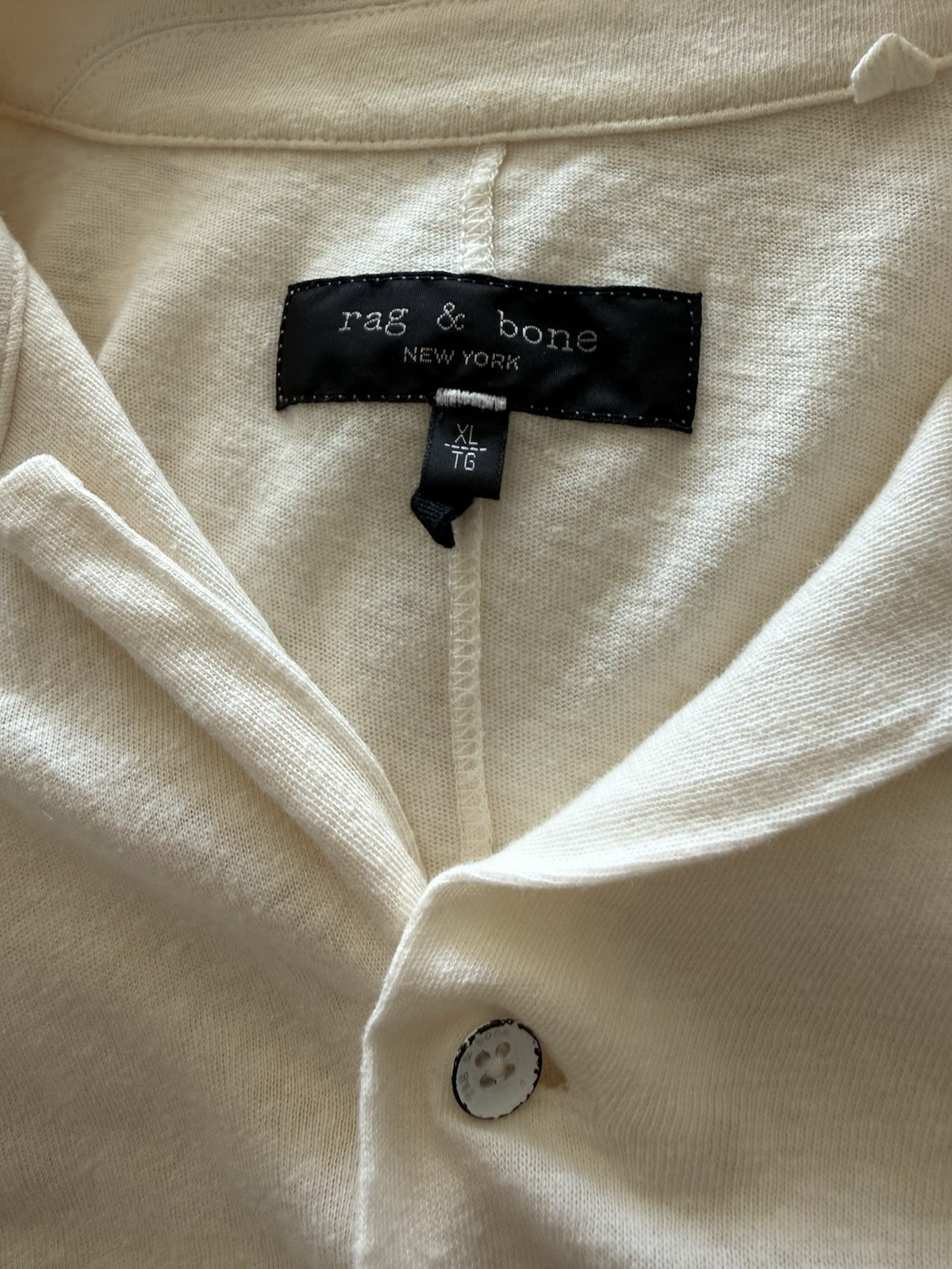 rag & bone Men’s Beige Knit Short Sleeve Button-Up Shirt, XL