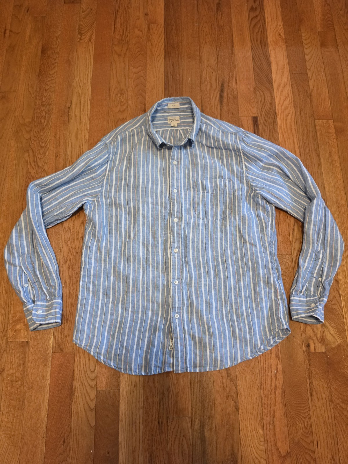 J.Crew Slim Fit Irish Linen Baird McNutt Striped Blue Button-Down Shirt Men’s L