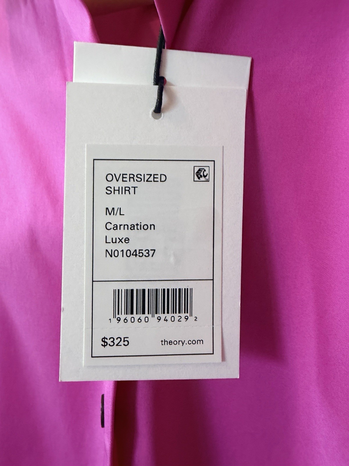 NWT Theory Oversized Shirt Pink Carnation Luxe N0104537 Size M/L Orig. $325