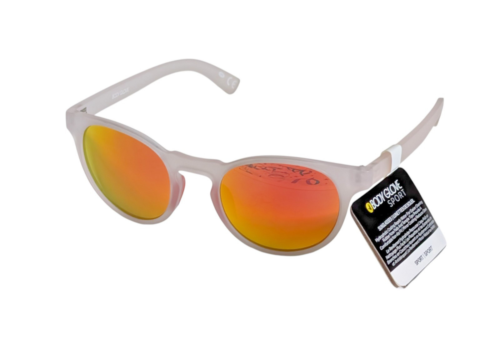 White Frost Round Orange Mirrored Sunglasses Body Glove Sport 100% UVA-UVB