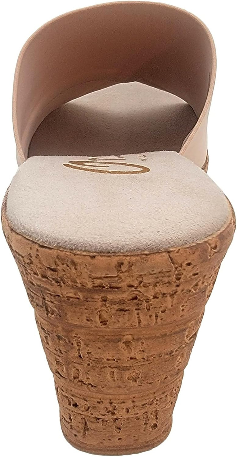 Women’s Onex Leather Wedge Slide Sandals Champagne Nude Beige Made in Italy
