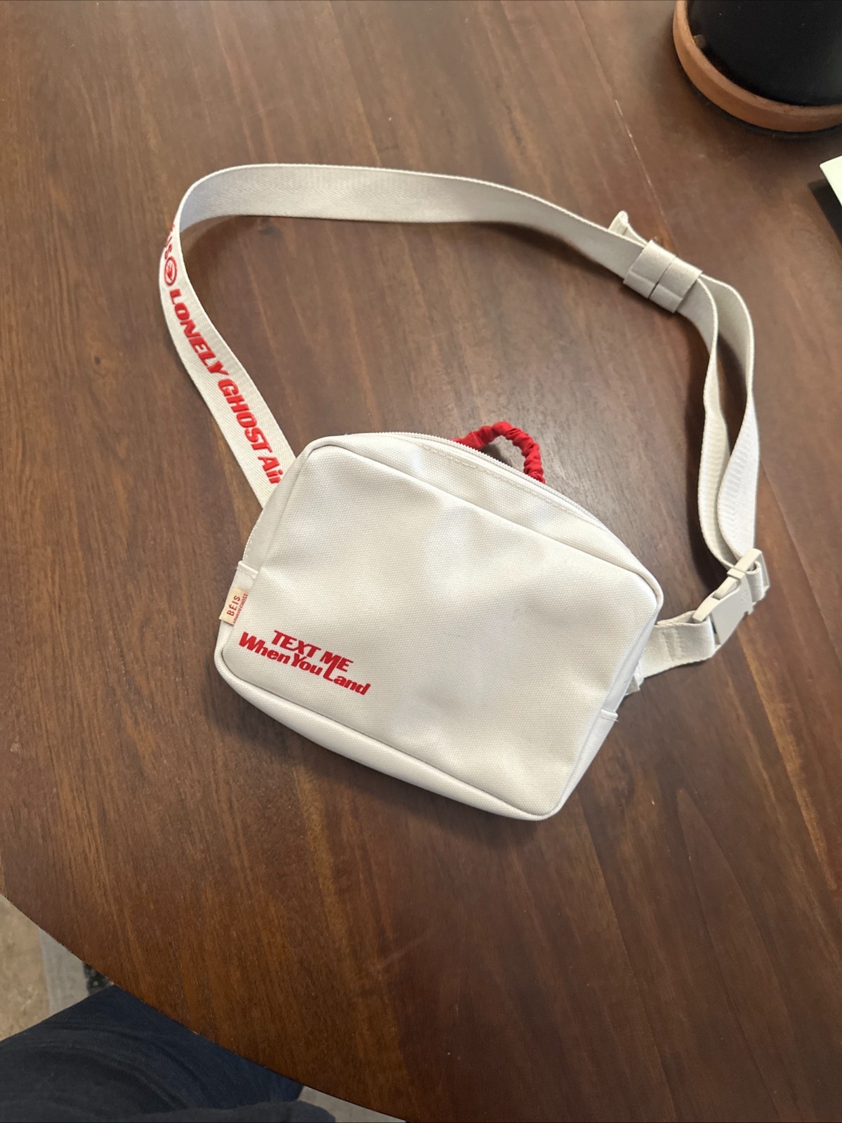 Beis x Lonely Ghost Text Me When You Land Cream Belt Crossbody