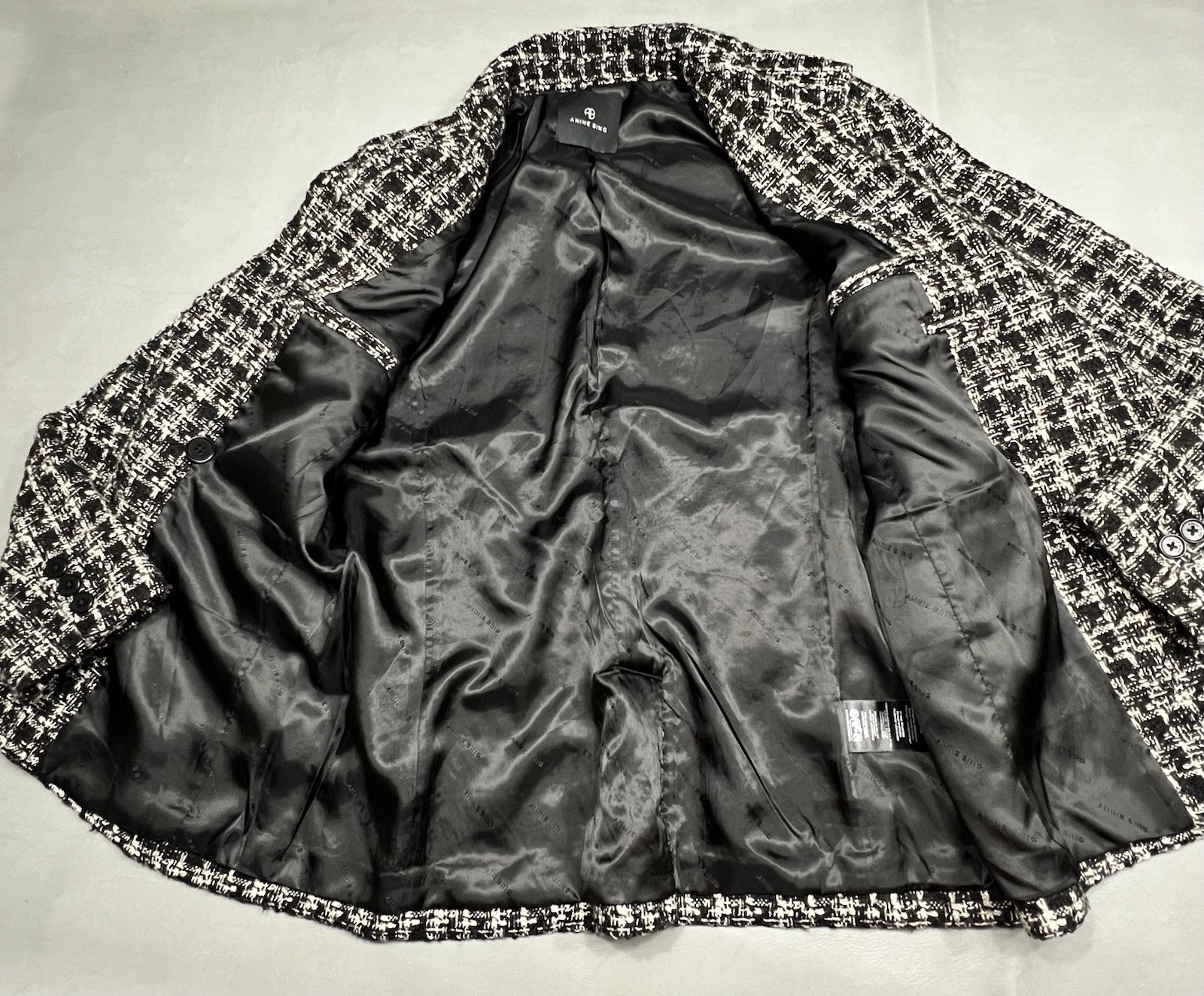 Anine Bing Madeleine Tweed Blazer Lined Double Breasted Jacket Medium