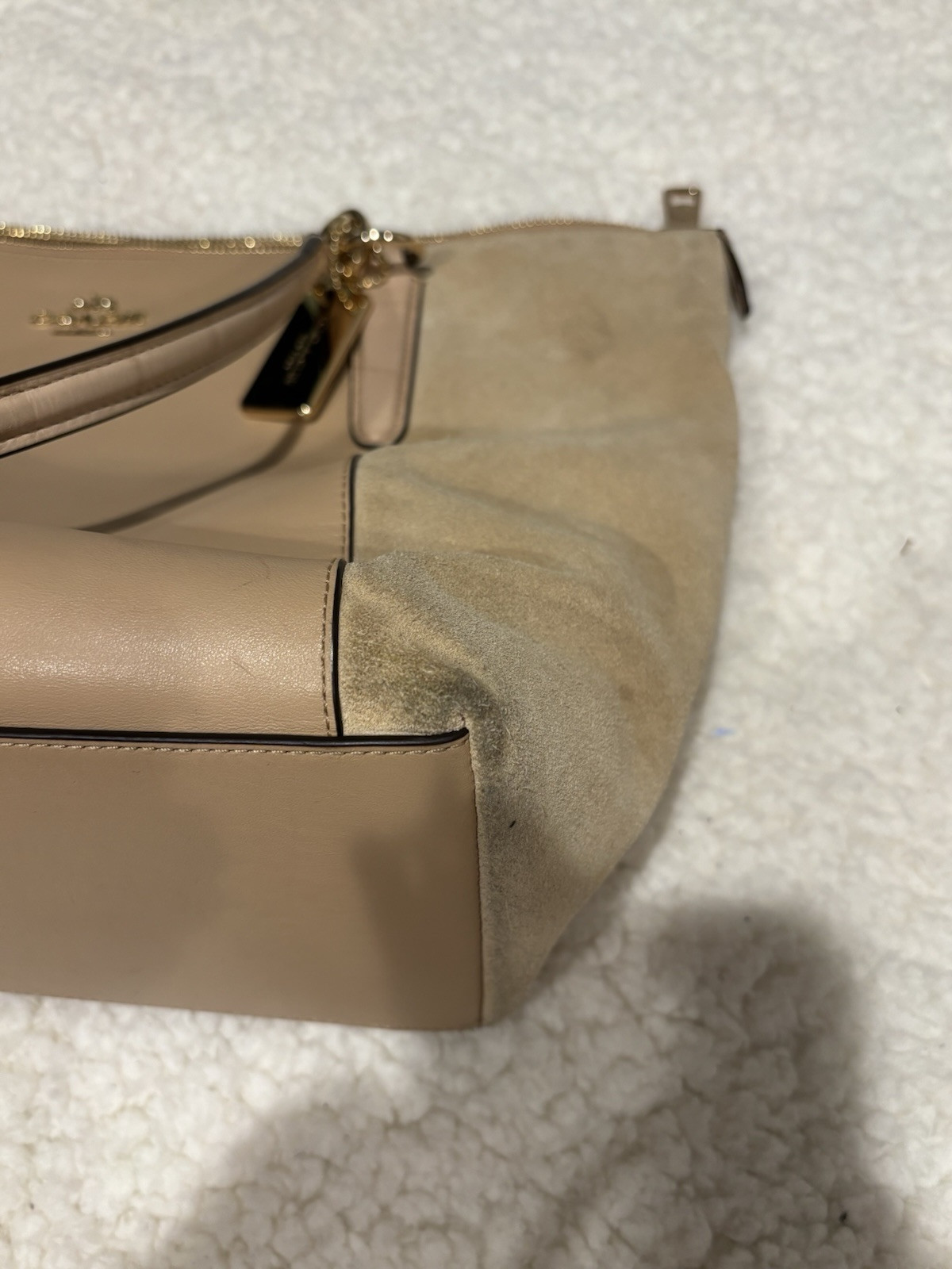 Coach Shoulder Tote “Ava” Leather Suede Two tone Nude Pre-Loved