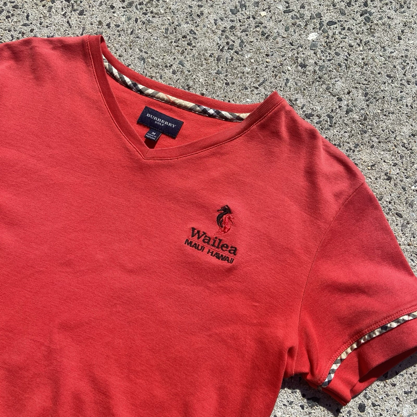 Womens Burberry Golf Polo Maui Hawaii Red cotton t-shirt embroidered logo patch