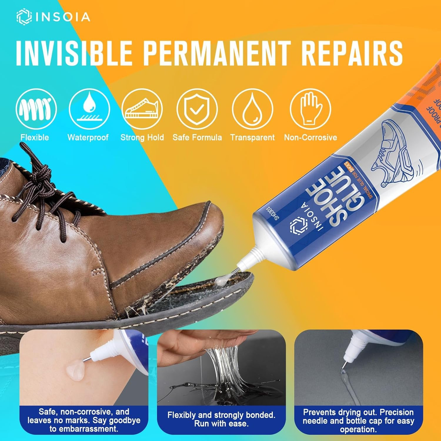 Shoe Glue Sole Repair Kit, Heavy Duty Shoe Adhesive, Waterproof, Flexible, Clear