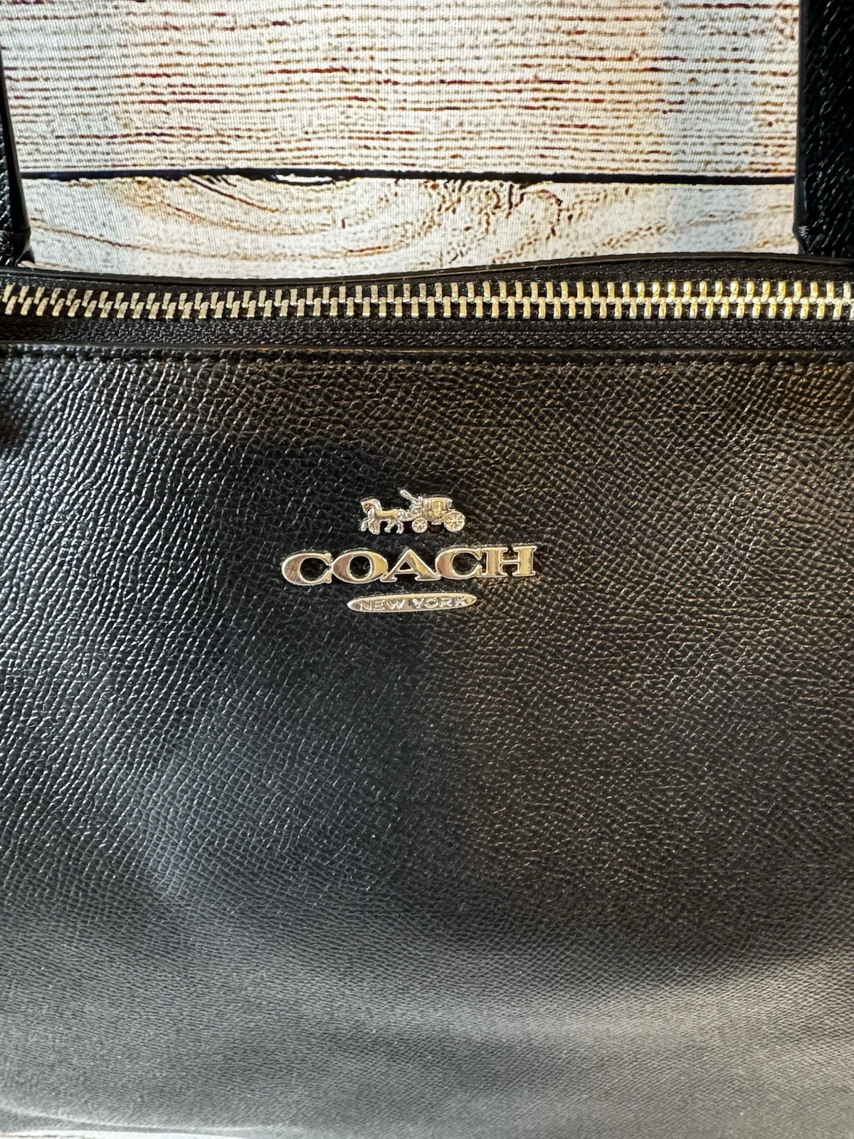 Coach Classic Ava Tote Bag Black Crossgrain Leather Zip Top Silver Hardware