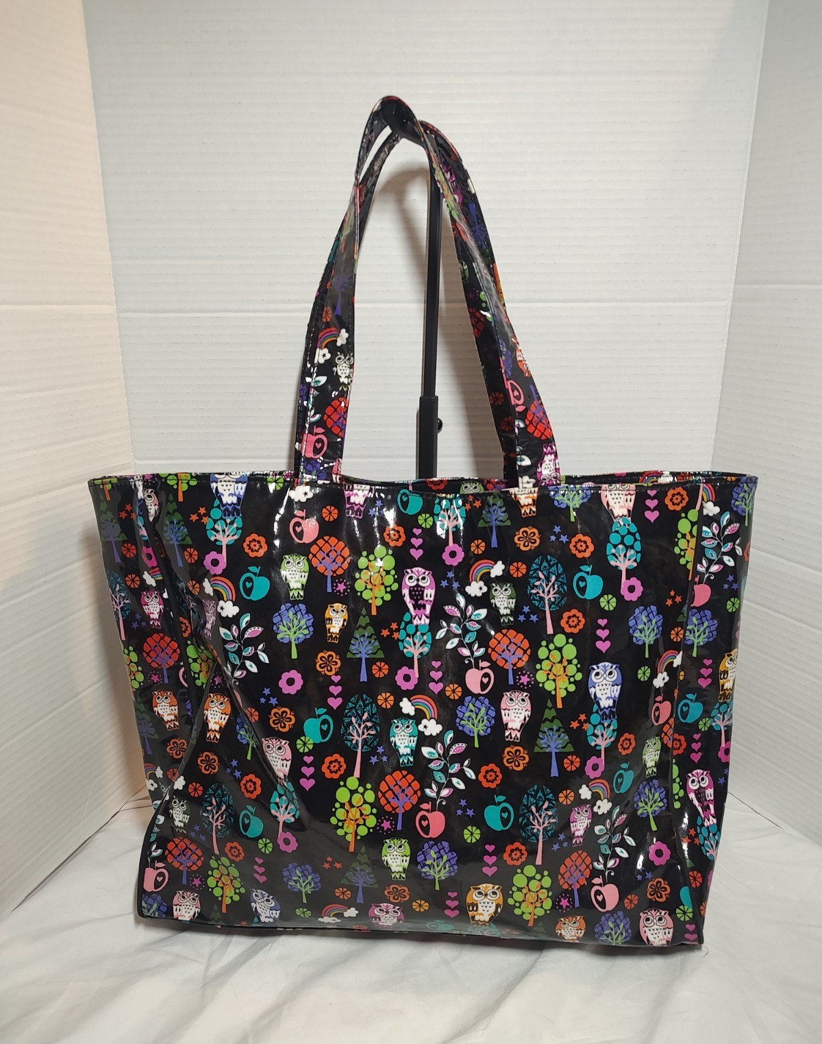 Paperchase Owl Print Tote Bag Black Multicolor Pink Lined Inner Pockets