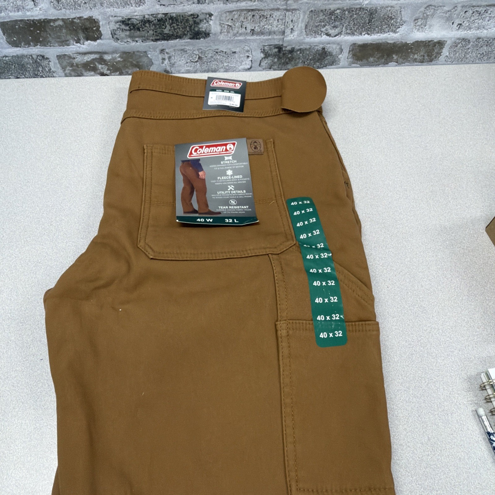 Coleman Men’s Extra Warm Durable Canvas Fleece Lined Utility Pant Toffee 40×32
