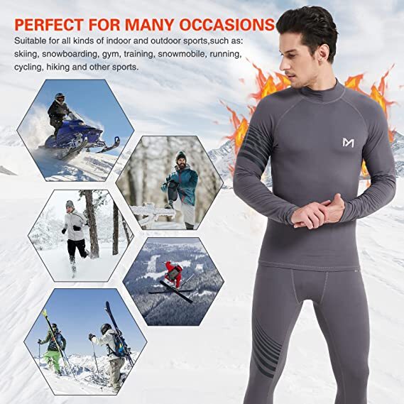 Mens Fleece Lined Thermal Long Johns Top Bottom Underwear Set Winter Turtleneck